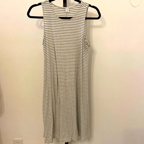 Old Navy | Dresses | Old Navy Women Gray White Striped Sleeveless Swing Knit  Dress Casual Size Med | Poshmark